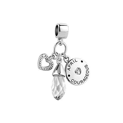 Women Charm for Bracelets Love Heart Dangle Silver Clear CZ Beads Birthstone Bracelet Charms for Daughter Women Wife, Blue Pink Clear - style: APRIL