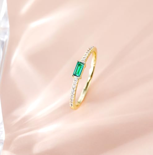 TIGRADE Emerald Cut Anniversary Ring Baguette Eternity Ring CZ Minimal Dainty Stacking Ring for Her Women Size 4-11