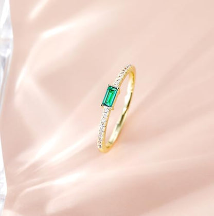 TIGRADE Emerald Cut Anniversary Ring Baguette Eternity Ring CZ Minimal Dainty Stacking Ring for Her Women Size 4-11