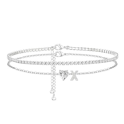 Heart Initial Silver Anklets for Women Waterproof Dainty Silver Plated ankle bracelets for women Large Ankle Women's Anklets Tennis ankle bracelets Non Tarnish Summer Beach Foot Jewelry - style: Silver-X