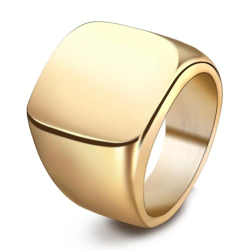 Stainless Steel Square Signet Rings for Men Women Gold/Silver Plain Pinky Thumb Ring, Gift for Dad Husband - color: Square Gold