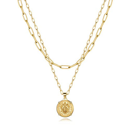 Turandoss Dainty Gold Choker Necklaces for Women - 14K Gold Plated Handmade Medallion Snake Link Chain Cross Star Moon Adjustable Simple Choker Necklaces for Women Jewelry - style: "Link Chain&Medallion