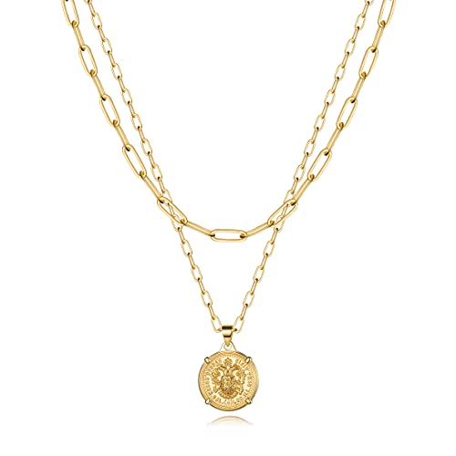Turandoss Dainty Gold Choker Necklaces for Women - 14K Gold Plated Handmade Medallion Snake Link Chain Cross Star Moon Adjustable Simple Choker Necklaces for Women Jewelry - style: "Link Chain&Medallion