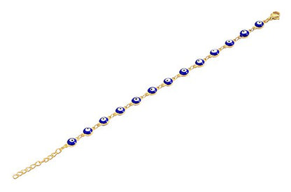 Women's Charm Enamel Evil Eye Protection Link Chain Bracelet - color: Gold,Blue