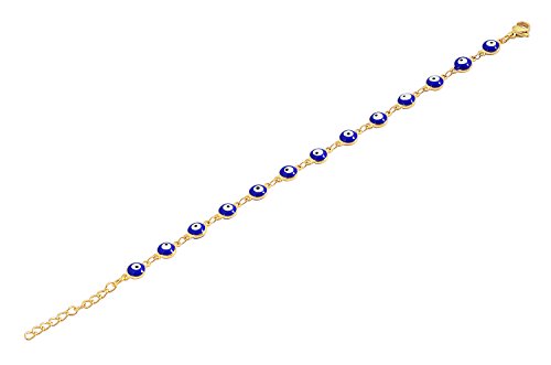 Women's Charm Enamel Evil Eye Protection Link Chain Bracelet - color: Gold,Blue