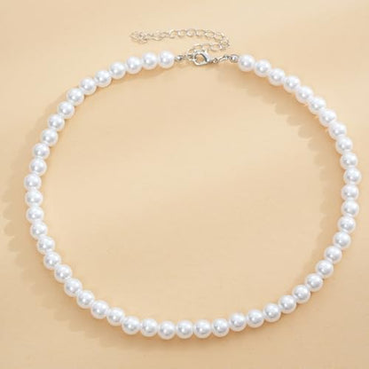 Pearl Necklace for Women, Classic Beaded Choker Necklace, Faux Pearl Strand Necklace 6mm 8mm 10mm, Adjustable Chain, Elegant Everyday Jewelry - color: Gold 10mm