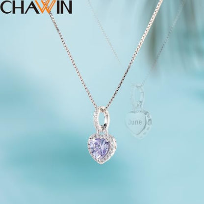 CHAWIN Birthstone Charms, 925 Sterling Silver Heart Dangle Charm, Sparkling CZ Compatible with Pandora Charm Bracelet, Necklace, Birthday Gifts for Women/Wife/Mother - style: 06# June