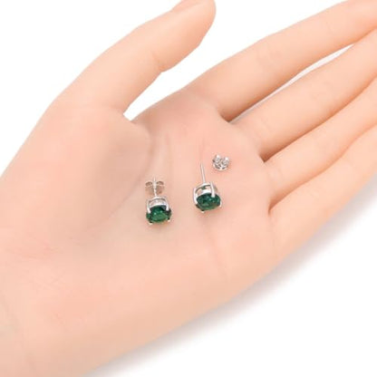 Adabele Authentic Sterling Silver Birthstone Stud Earrings 6mm 8mm Cubic Zirconia Imitation Diamond Gemstone Hypoallergenic Nickel Free Tarnish Resistant Women Fine Jewelry - color: May, size: 8mm/2 Carat/Large