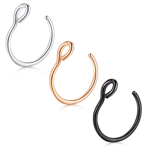 D.Bella Fake Septum Hoop 20G Faux Nose Piercing Hoop Clip on Nose Rings Non Piercing Fake Septum Lip Ear Ring Faux Body Piercing Jewelry for Women Men - color: Color A -color1