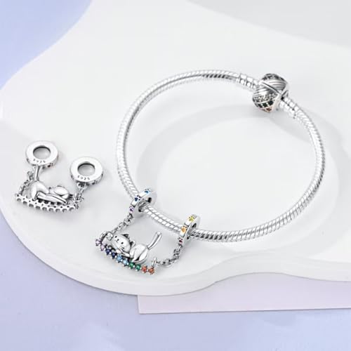 925 Sterling Silver Charms for Bracelets and Necklaces Lipstick and Perfume High Heels Dangle Pendants Heart Butterfly Bead Charms Halloween Christmas Gift for Womens - style: Cat Safety Chain