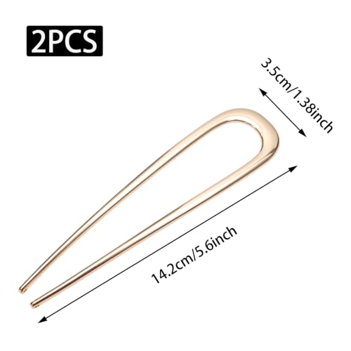 2 Pcs French Hair Pins, Metal French Twist Hair Pins for Buns, Curls and Updos, 5.6 Inches U Shaped Chinese Hair Sticks, Gold Hairstyle Accessories for Women Girls (2 Gold) - color: Gold