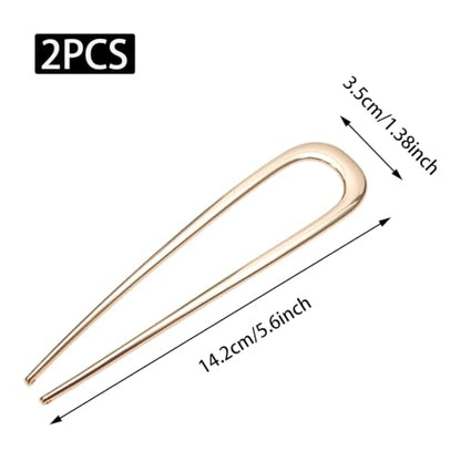 2 Pcs French Hair Pins, Metal French Twist Hair Pins for Buns, Curls and Updos, 5.6 Inches U Shaped Chinese Hair Sticks, Gold Hairstyle Accessories for Women Girls (2 Gold) - color: Gold