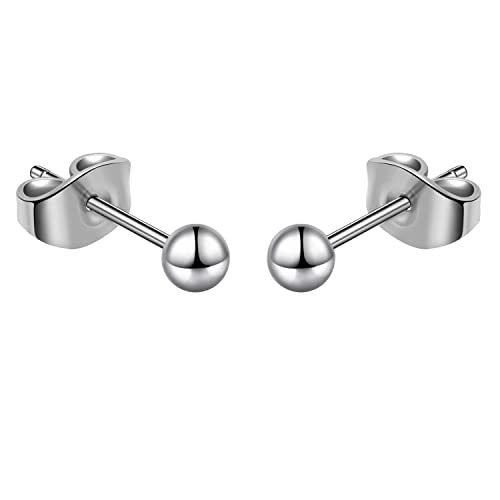 Titanium Ball Earrings Hypoallergenic Studs for Women Men Sensitive Ears Black 3mm 4mm 5mm Titanium Backs - style: 3mm polished