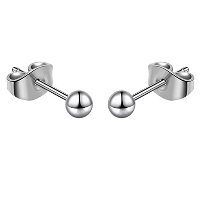 Titanium Ball Earrings Hypoallergenic Studs for Women Men Sensitive Ears Black 3mm 4mm 5mm Titanium Backs - style: 3mm polished