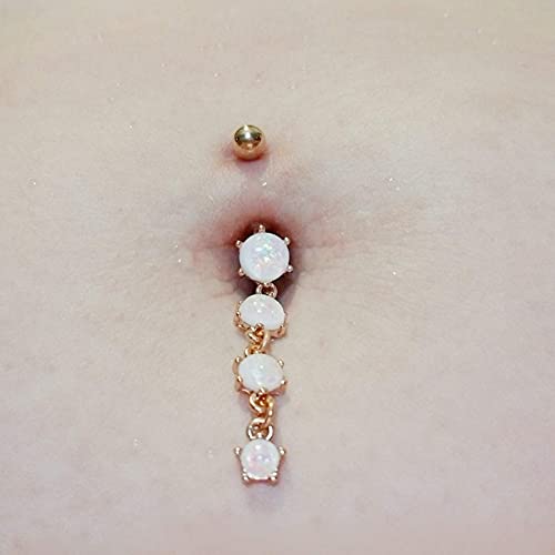 Cute Dangly Opal Belly Button Rings 14g 316L Stainless Steel Dangle Navel Rings for Women Belly Button Piercing Dangling Navel Bar - color: Rose Gold-Opal