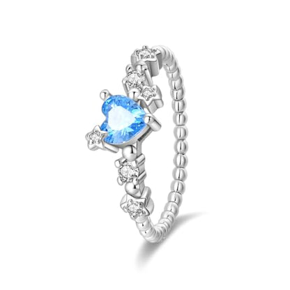 KUNSIR 925 Silver Cubic Zirconia Ring Size 7-9 Wedding Band Sterling Silver Eternity Ring Modern Style - style: Heart Star Ring