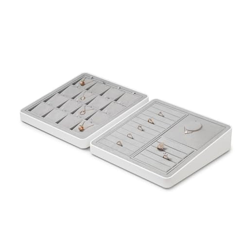 Microfiber Jewelry Tray Showcase Display | Necklace Bracelet Ring Showcase Display Empty Plate Gray - size: 16.2" x 16.2" x 3.15"