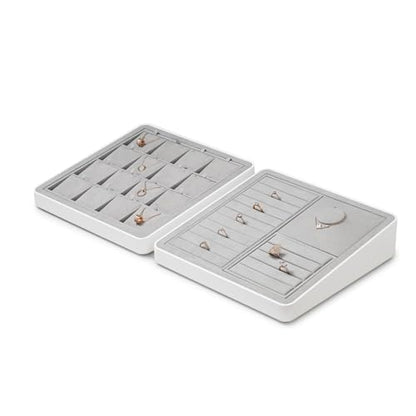 Microfiber Jewelry Tray Showcase Display | Necklace Bracelet Ring Showcase Display Empty Plate Gray - size: 16.2" x 16.2" x 3.15"