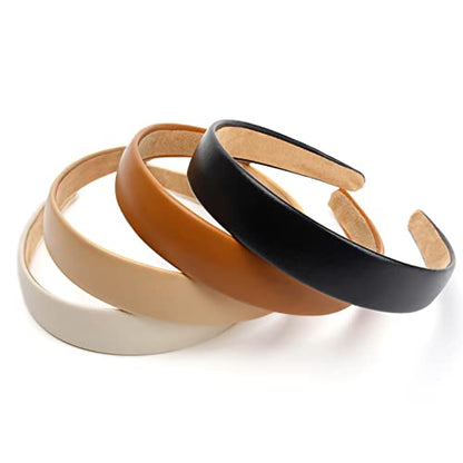 WOVOWOVO Leather Headbands for Women, 1Inch Non Slip Soft PU Hair Head Bands Diademas Para Mujer De Moda Cute Beauty Fashion Hairbands Hair Accessories - color: Multicolor-A