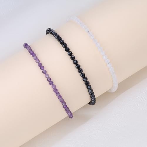 COAI Beach Waterproof Anklet for Women, Black Tourmaline Moonstone Amethyst Beaded Anklet for Women - style: Moonstone