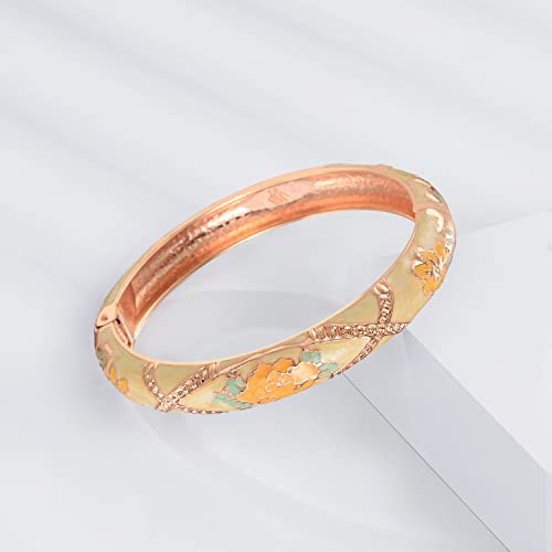 UJOY Cloisonne Bangle Colorful Enamel Filigree Rose Flower Hollowed Crystal Bracelet for Women Gifts 88A09 - color: A10-2 Pcs Set/Rose-Black and Yellow