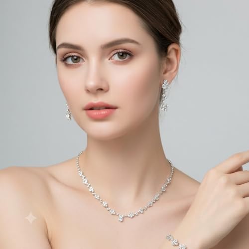 1 Piece Silver Jewelry Sets for Women Rhinestone Necklace Earrings Bracelet Set Prom Jewelry Bridal Bridemaid