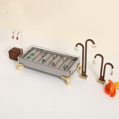 velvet slots Ring holder for jewelry organizer, Earring ring display stand for selling, felt ring jewelry holder tray showcase【Velvet slots Ring Holder-Grey】 - color: Grey