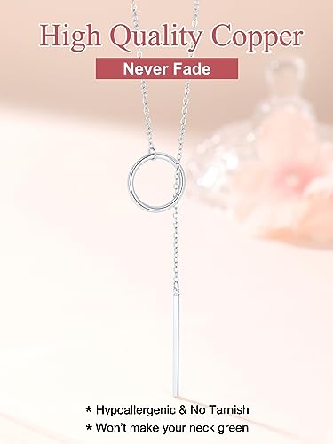 FOCALOOK Long Necklaces for Women, 14K Gold Plated Lariat Drop Bar Pendant | Hypoallergenic, 28"-30" Long Y-Shaped Chain, Layered Look, Minimalist Trendy Jewelry, Pairs Perfectly with V-Necklines - color: 01:Silver