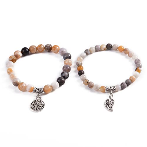 YGLINE Tree of Life Yoga Healing Stone Bracelets,Multilayer Lotus Chakra Stone Reiki Bracelet Sets,Anxiety Crystal Natural Stone,for Women Stress Relief - color: Agate-2w