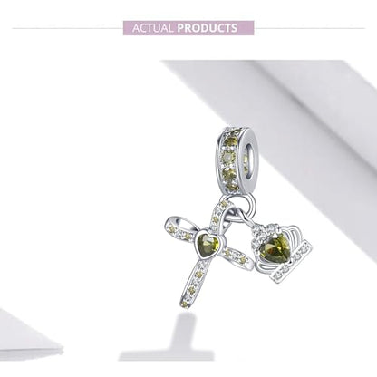 Silver Cross Birthstones Charm Fit for Pandora Charms Bracelet Crown Dangle Charms Beads Birthday Jewelry Gifts for Women - style: August