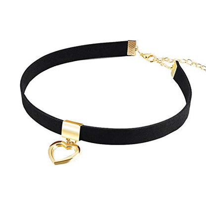 PAURO Women's Black Velvet Ribbon Choker Necklace for with Gold/Silver O | Stainless Steel,Classic Charm Jewelry - color: Heart-Gold