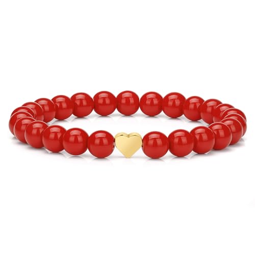 Healing Bracelet For Women Anxiety Beaded Bracelets Jewelry Healing Stone Crystal Bracelet Stress Relief Yoga Beads Chakra Bracelets Gifts For Women pink - color: Heart-Red