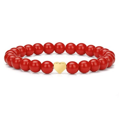 Healing Bracelet For Women Anxiety Beaded Bracelets Jewelry Healing Stone Crystal Bracelet Stress Relief Yoga Beads Chakra Bracelets Gifts For Women pink - color: Heart-Red