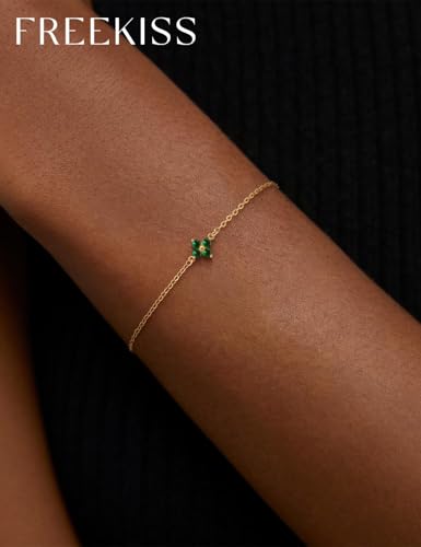 Freekiss Gold Stack Bracelets for Women | Dainty Thin Bracelet Set Trendy 14K Gold Plated Waterproof Bracelets for Women - style: 05 May Emerald - Lucky