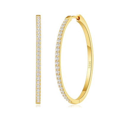RANKEEF Gold/Silver Hoops Earrings For Women Hypoallergenic | S925 Silver Hoop Earings Lightweight Gold Hoops Gold Rhinestone Earring With Cubic Zirconia 20/30/40mm - color: Gold-40mm