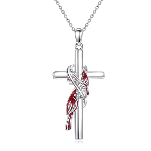 POPLYKE Cross Necklace for Women 925 Sterling Silver Cross Pendant Necklace Animal Jewelry Christmas Gifts for Women Mother Grandma - style: cardinal