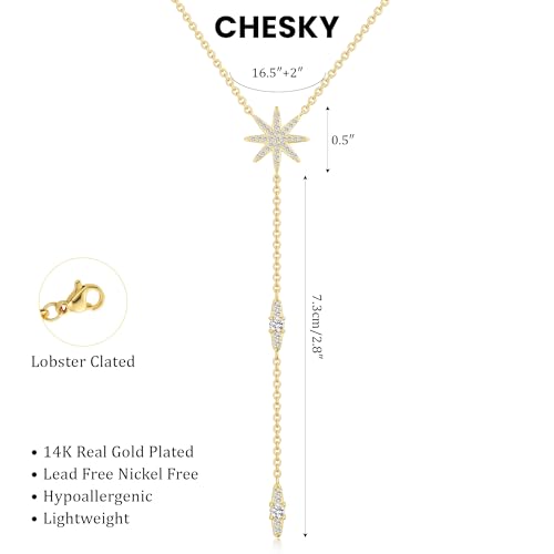 CHESKY Long Necklace for Women, 14k Gold Plated/Streling Silver Lariat Y Necklaces - style: y necklace 07