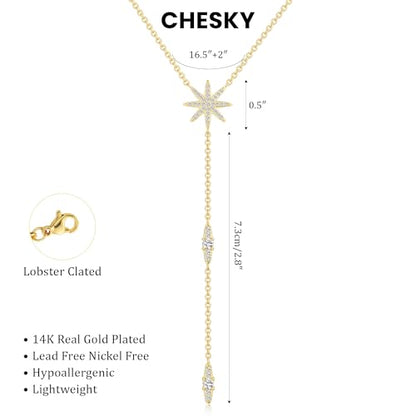 CHESKY Long Necklace for Women, 14k Gold Plated/Streling Silver Lariat Y Necklaces - style: y necklace 07