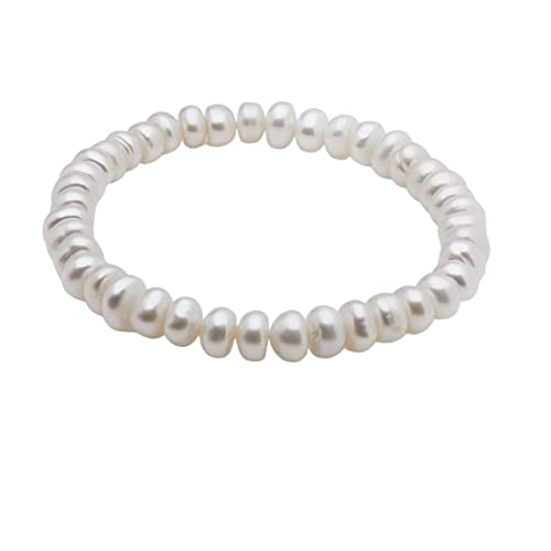 Handmade Women's Pearl Bracelet | Stretchy Beaded 8-9mm Baroque Pearl Bracelet for Ladies and Girls - Pink, Black, White, Grey, Multicolor - color: White Button Pearl