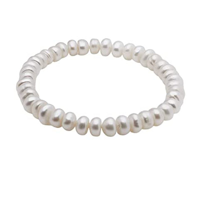 Handmade Women's Pearl Bracelet | Stretchy Beaded 8-9mm Baroque Pearl Bracelet for Ladies and Girls - Pink, Black, White, Grey, Multicolor - color: White Button Pearl