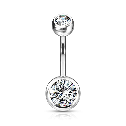 Forbidden Body Jewelry 14g Titanium Double Jeweled CZ Crystal Belly Button Ring - color: Clear