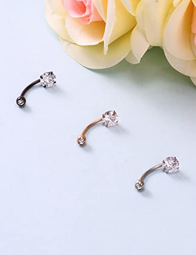 Long Belly Button Ring 6mm 8mm 10mm 12mm 14mm Surgical Stainless Steel Round Cubic Zirconia Navel Barbell Long Bar Belly Button Piercing Jewelry Silver, black, rose gold belly ring - color: 3pcs-10mm-colour mixture belly rings