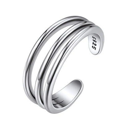 ChicSilver Toe Rings for Women 925 Sterling Silver Adjustable Toe Ring | 925 sterling silver, hypoallergenic for sensitive skin, adjustable open band, summer beach wear gift - color: C: 3 Row (1 pc)