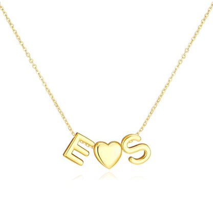 adoyi Initial Necklaces for Women 14k Gold Plated Layered bubble Letter Necklace Dainty Heart A-Z Pendant Necklace Initial Necklaces Stack Birthday Gifts for Women Jewelry - color: Gold-Heart, style: E+S