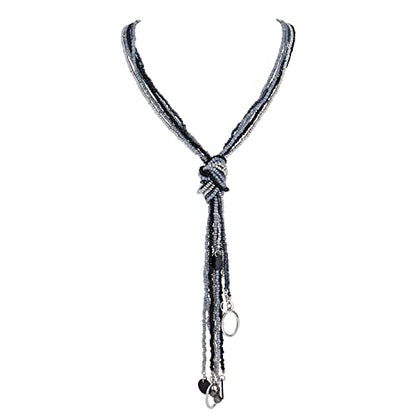 Coiris Long Seed Beaded Multi Strand Necklace,10 Multiple Statement Long Bib Necklace with Tie Knot for Women and Girls Jewelry - color: Black Grey