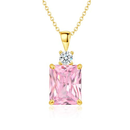 CiNily Rectangular Crystal Necklace for Women Trendy, Pendant Necklace with Chain 14K White Gold | Gold Plated Multicolor Birthstone Pendant Necklaces Boho Jewelry for Christmas Birthday Wedding - color: Gold-Pink cz