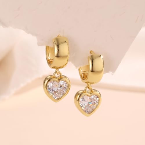Gold Dangle Earrings for Women, 14K Gold Plated Chunky Hoop Earrings with Charms Cubic Zirconia Drop Earrings Statement Jewelry for Women - color: Gold D