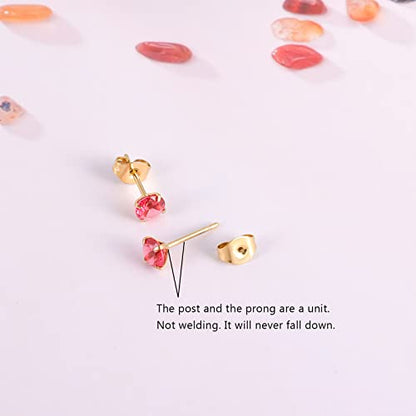 12 Pairs 18K Gold Plated Surgical Stainless Steel Stud Earrings, Star Heart Square Stud Earring for Women, Cubic Zirconia Birthstone Stud Earrings Set - color: Gold round 5mm