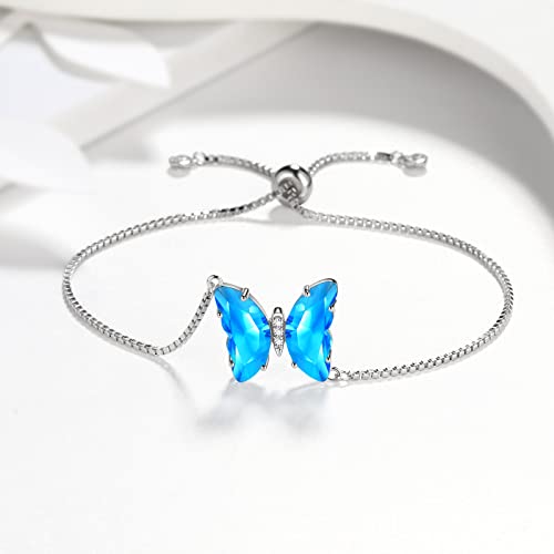 Aurora Tears Butterfly Necklace Earrings Ring Bracelet - Women 925 Sterling Silver Animal Butterflies Birthstone Pendant Crystal Wedding Birthday Jewelry - color: bracelet-March-Aquamarine