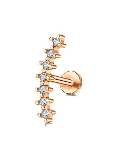 1pc 16G Cartilage Helix Tragus Earrings Jewelry Stainless Steel 6mm Earring Stud Flat & Ball Back Stud Earrings for Women - style: B -flat back, rose gold